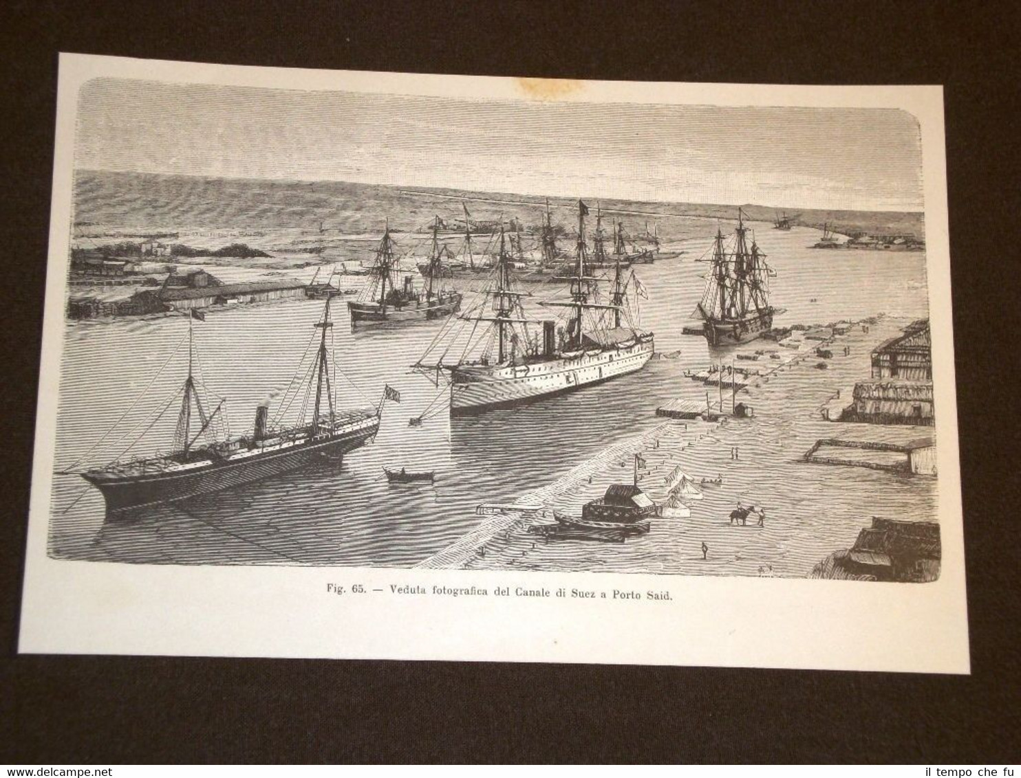 Rarissima veduta dell'800 Il Canale di Suez a Porto Said