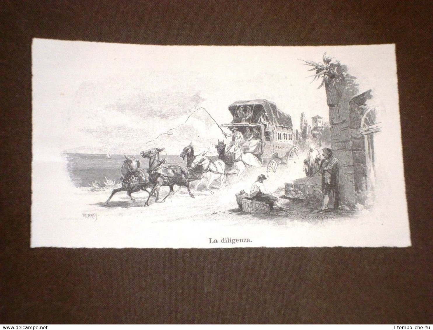 Rarissima veduta di Barcellona del 1892 La diligenza Mediterraneo Pittoresco