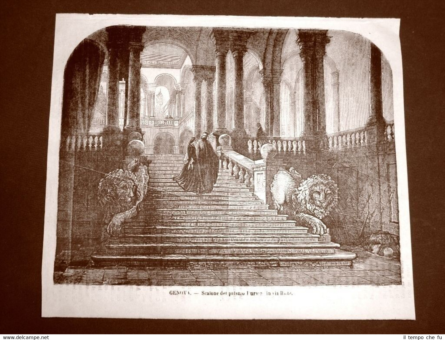 Rarissima veduta di Genova del 1866 Scalone del Palazzo Durazzo …