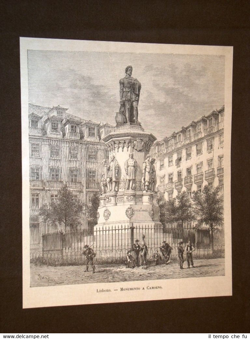 Rarissima veduta di Lisbona del 1884 Monumento a Camoens