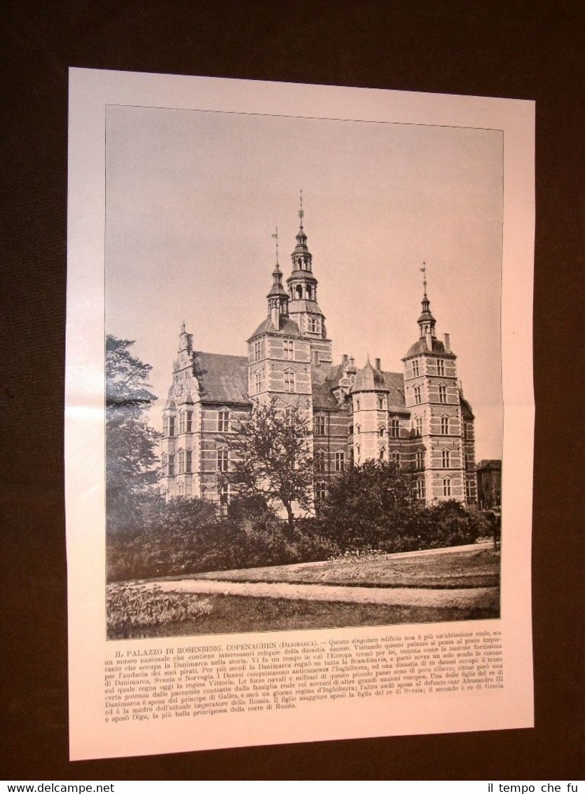 Rarissima veduta fine '800 Palazzo Rosenberg Copenaghen e Santa notte …