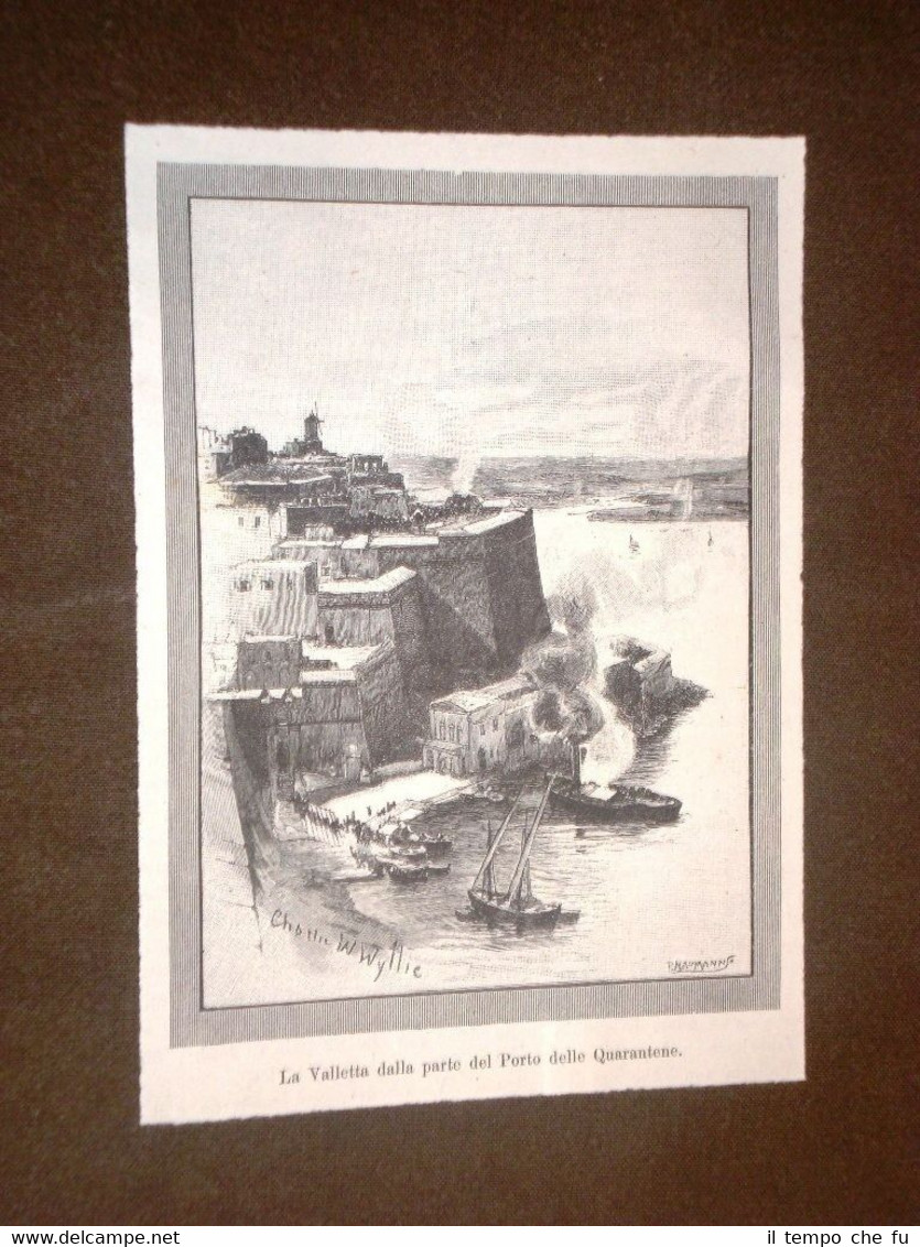 Rarissima veduta Malta nel 1892 La Valletta Quarantene Mediterraneo Pittoresco