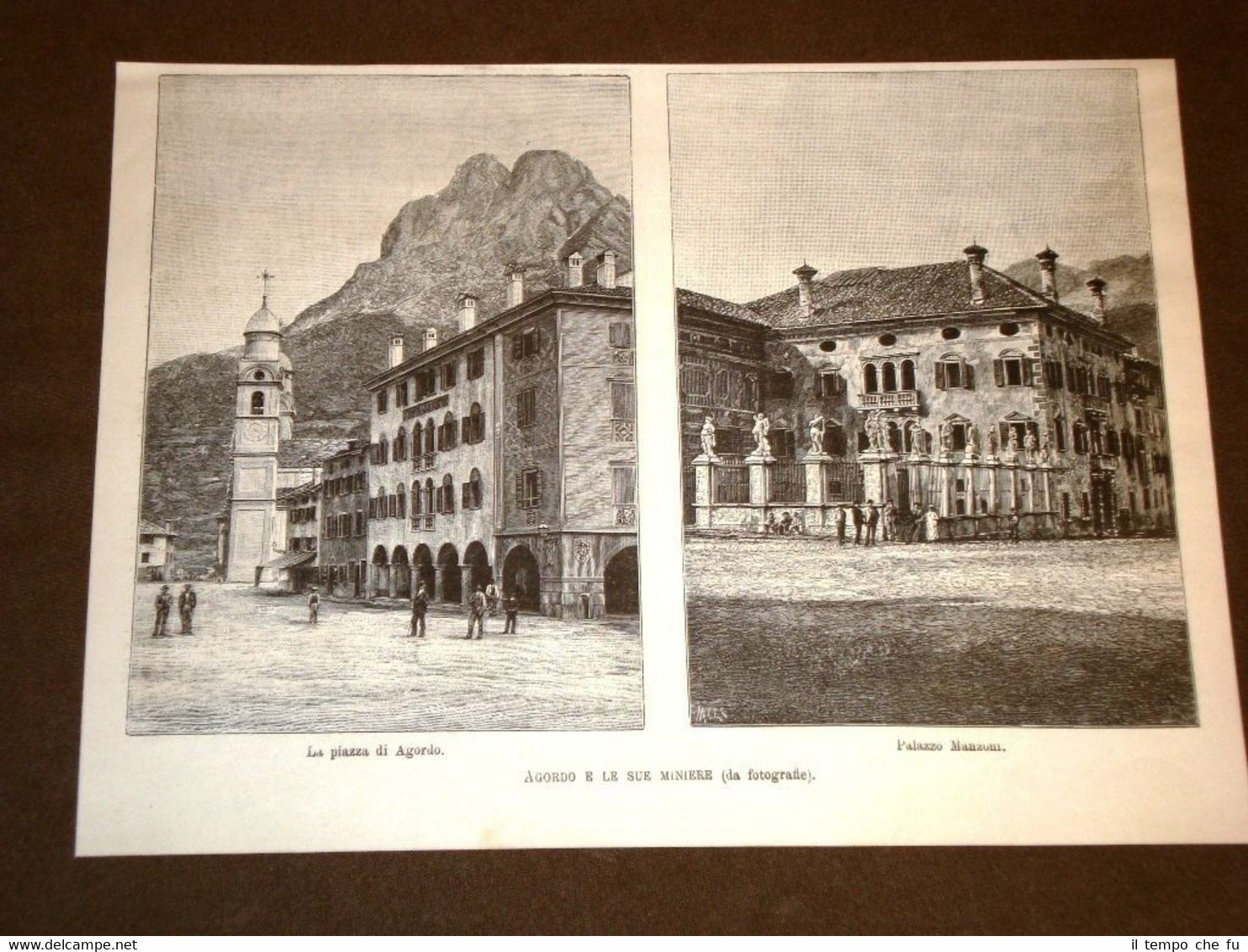 Rarissime vedute di Agordo nel 1887 Piazza e Palazzo Manzoni