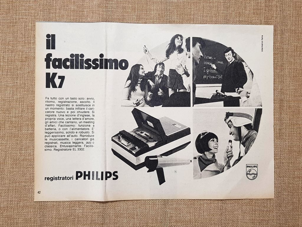 Registratore Philips K7 Pubblicità vintage anni '70