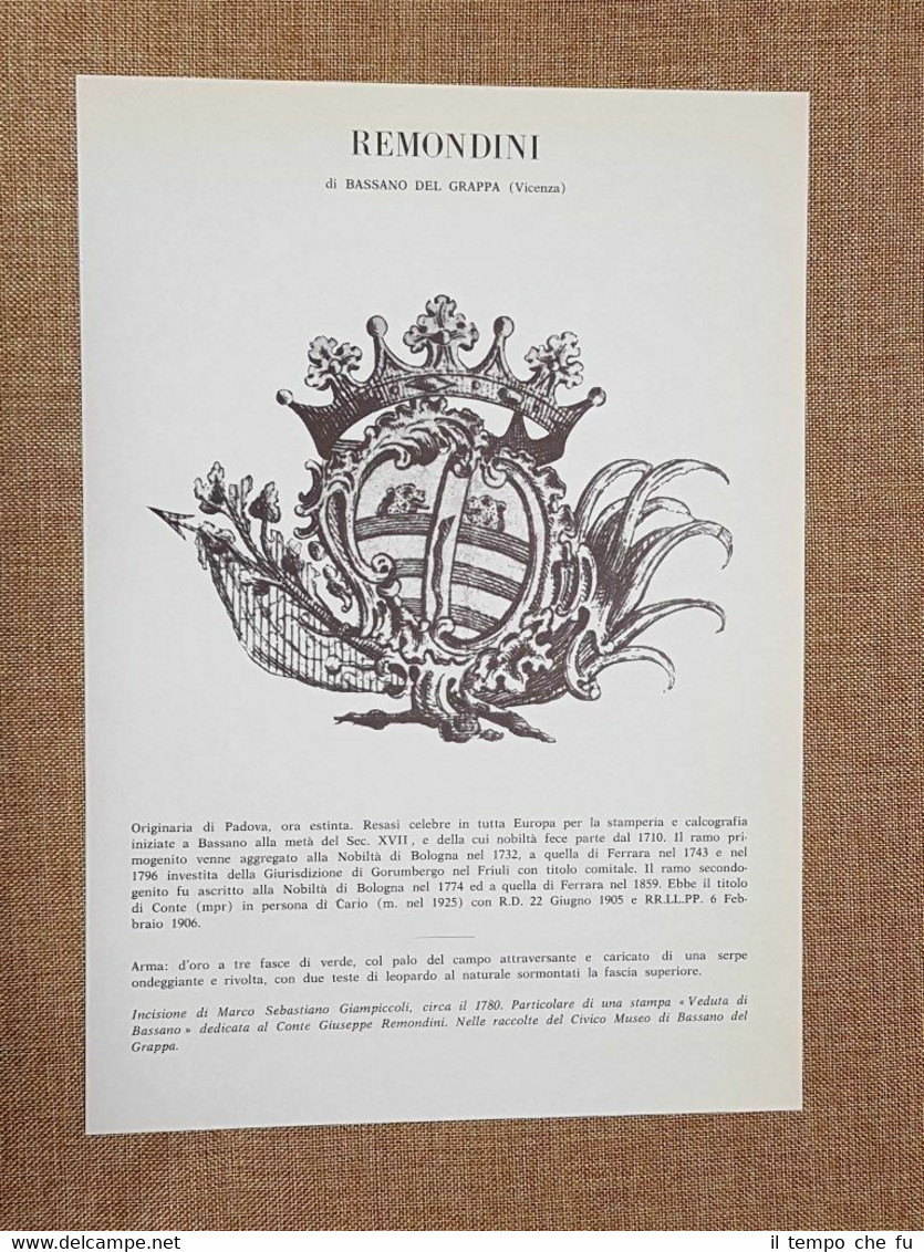 Remondini di Bassano del Grappa Vicenza Stemma Famiglia Nobile Nobiltà …