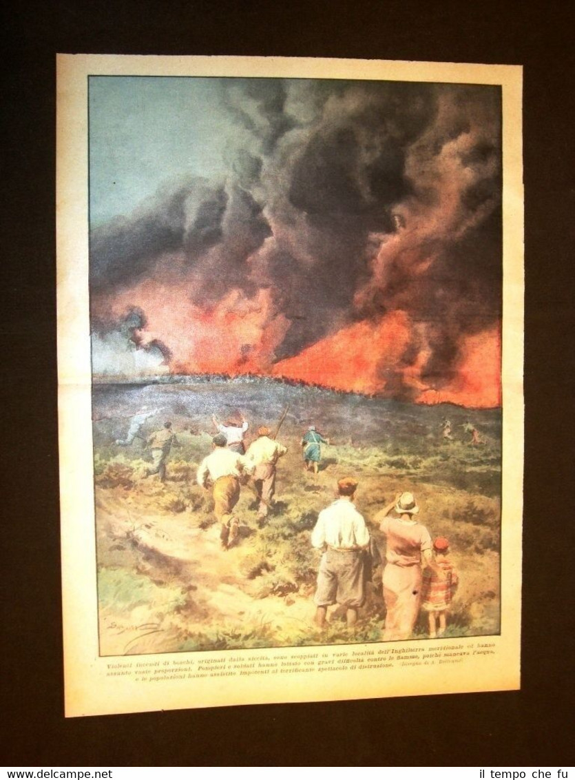 Retrocopertina del 1933 Domenica del Corriere Violenti incendi in Inghilterra