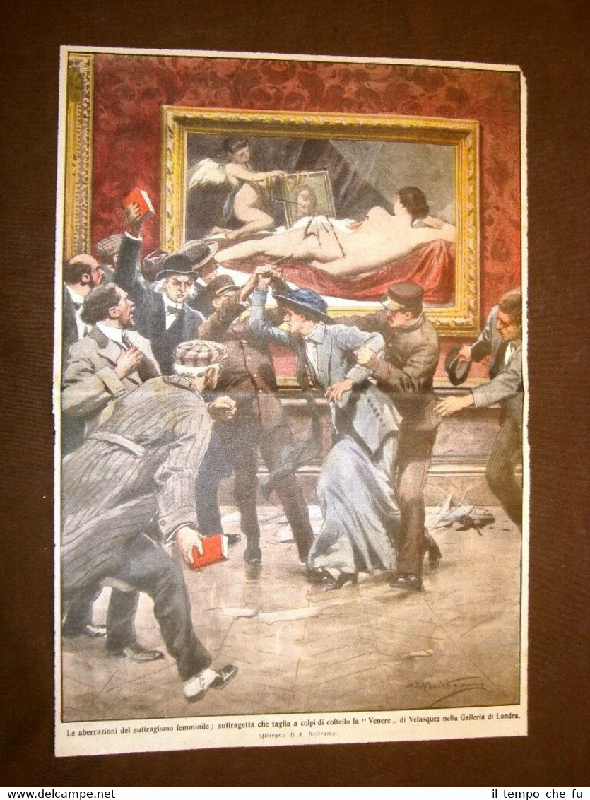 Retrocopertina Domenica del Corriere 1914 Suffragismo Venere Velasquez Londra