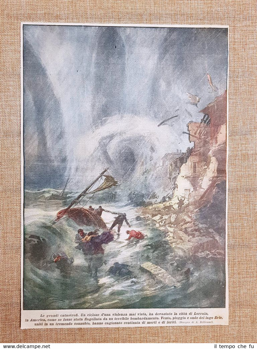 Retrocopertina Domenica del Corriere 1924 Ciclone di Lorrain Centinaia di …