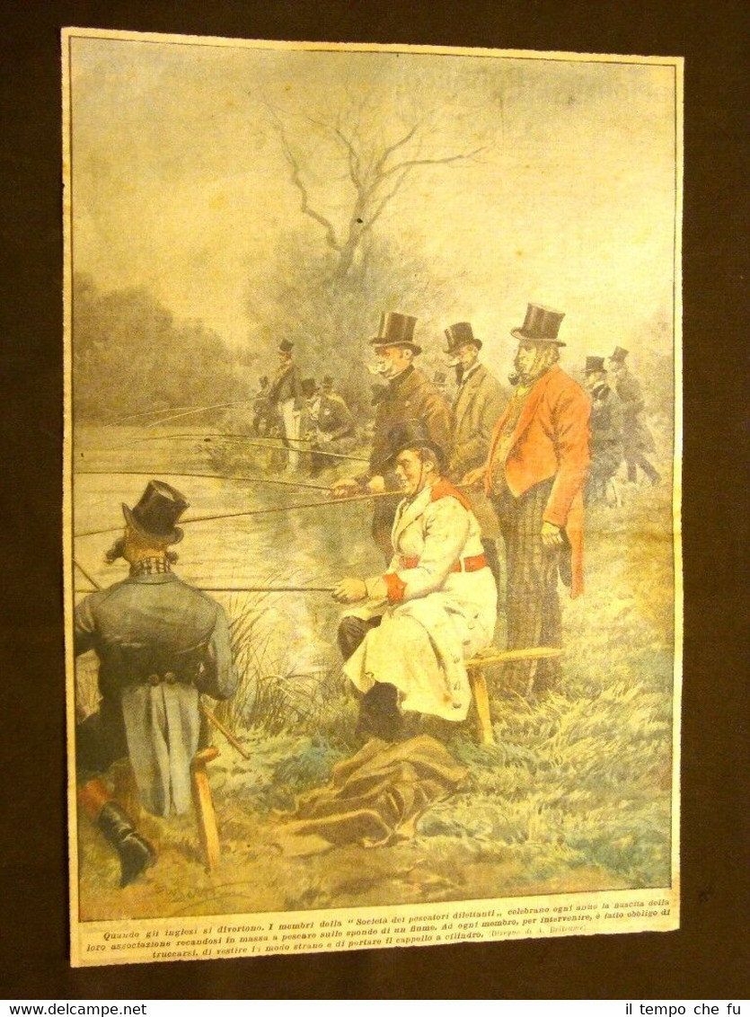 Retrocopertina Domenica del Corriere del 1922 Società pescatori dilettanti U.K.