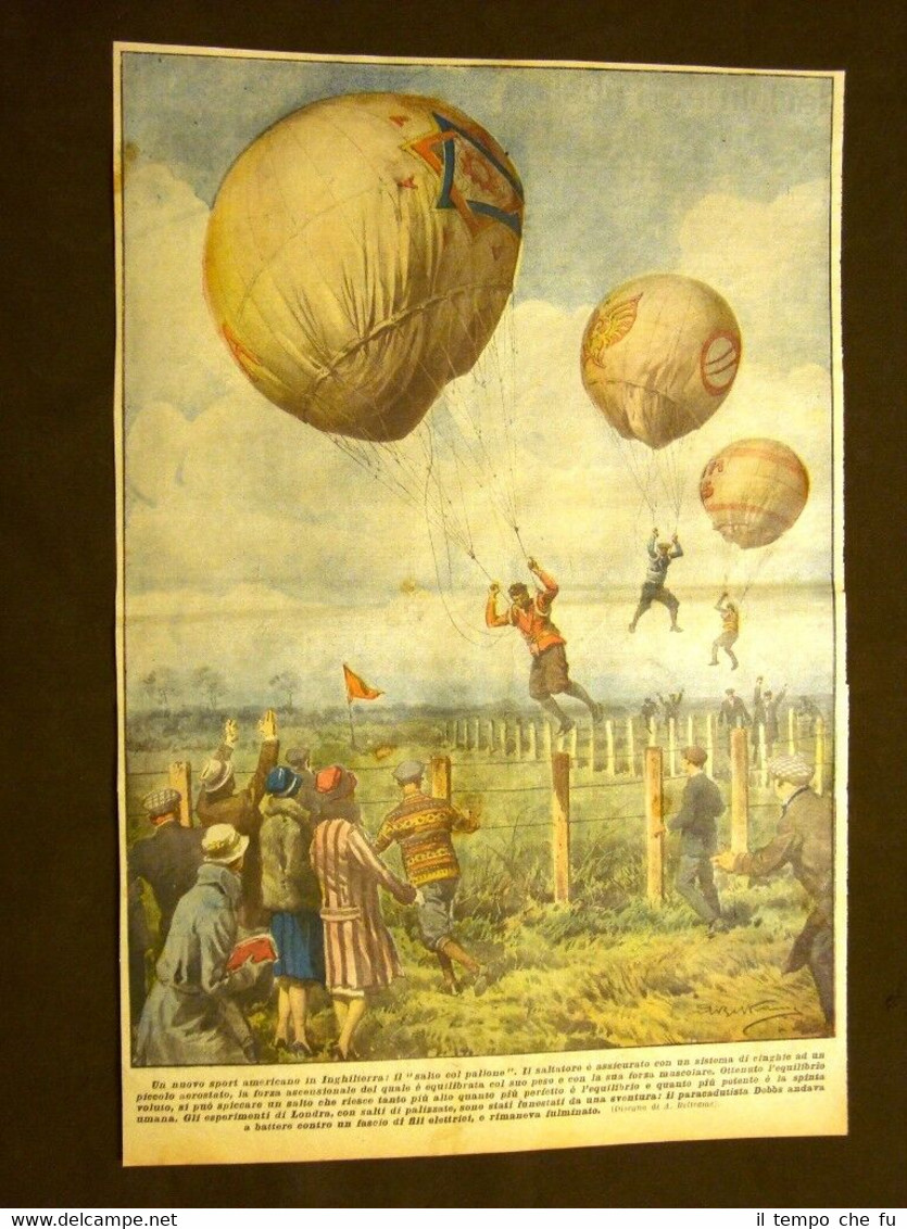 Retrocopertina Domenica del Corriere del 1927 Londra Salto col pallone …