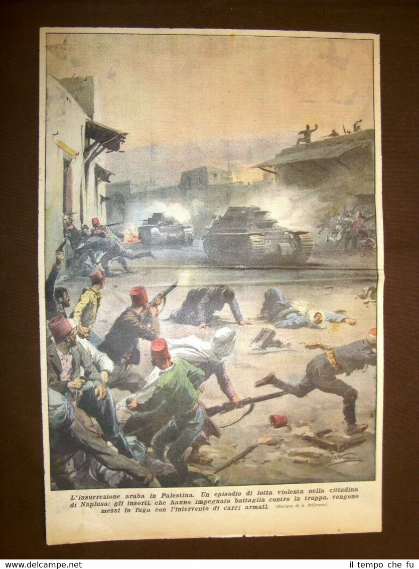 Retrocopertina Domenica del Corriere del 1936 Insurrezione in Palestina Naplusa