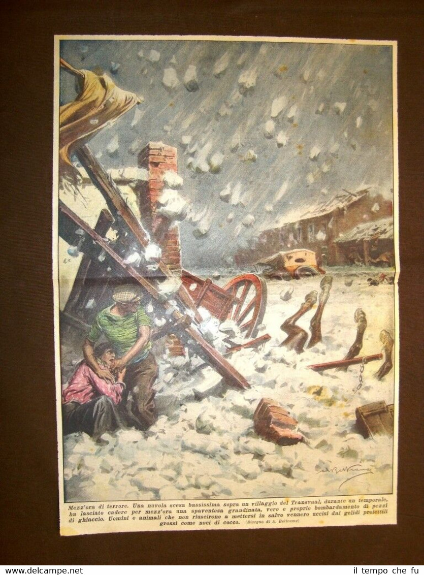 Retrocopertina Domenica del Corriere del 1936 Transvaal Nevicata assassina