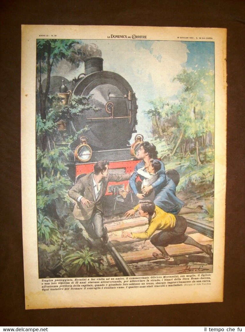 Retrocopertina Domenica del Corriere del 1953 Tragedia Oliviero Mercantini Treno