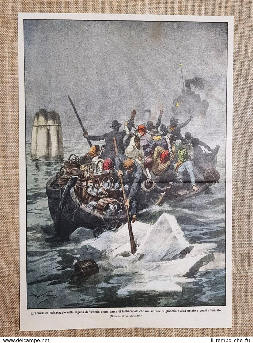 Retrocopertina La Domenica del Corriere 1914 Venezia Salvataggio di lattivendole