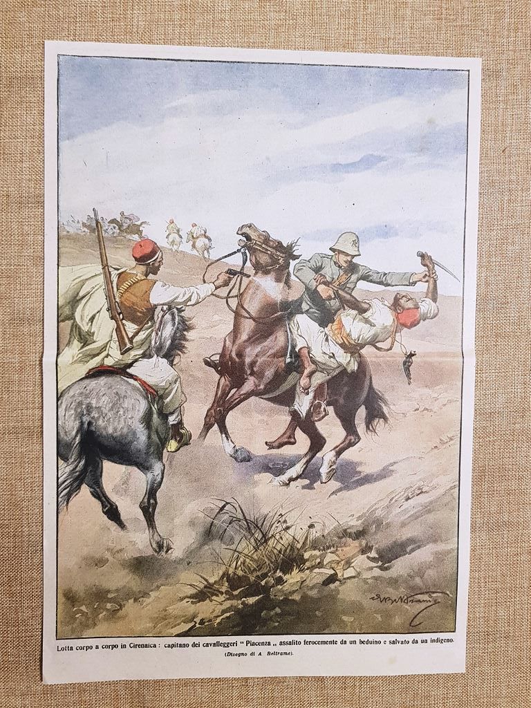Retrocopertina La Domenica del Corriere del 1914 Cirenaica Il Capitano …