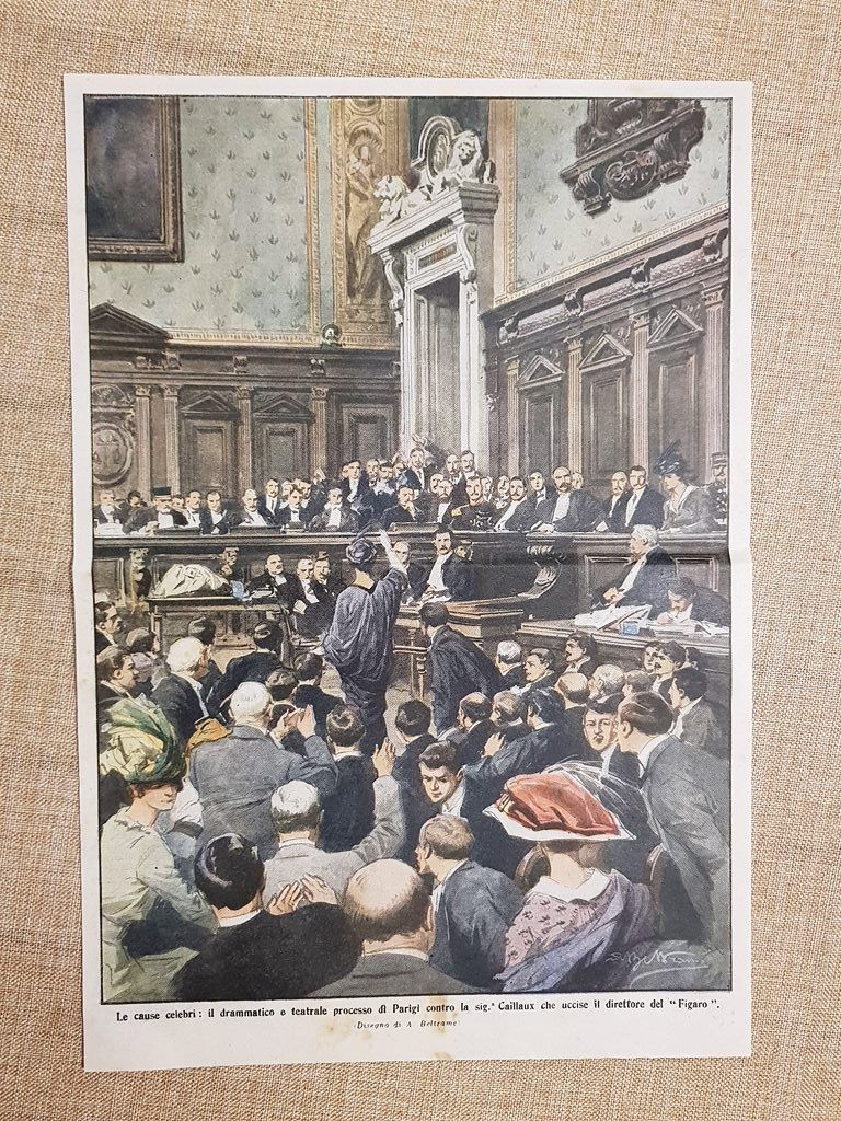 Retrocopertina La Domenica del Corriere del 1914 Parigi Processo Caillaux …