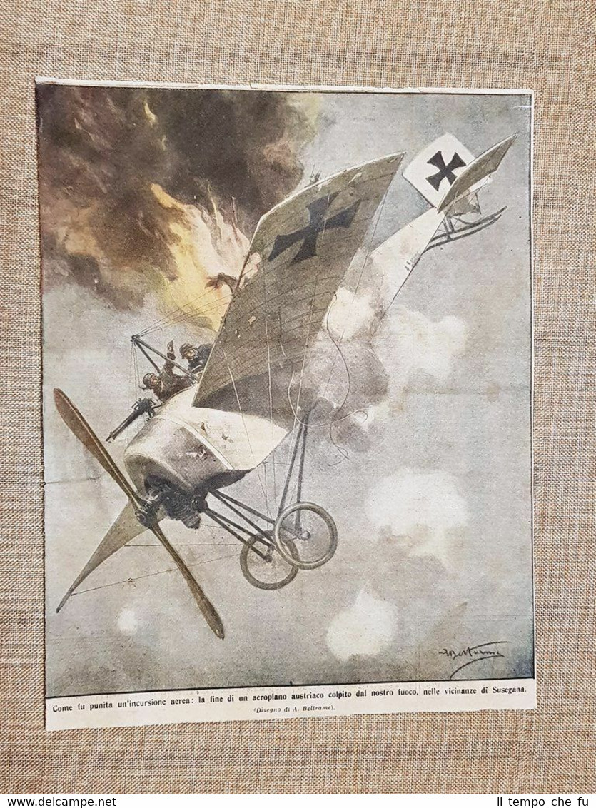 Retrocopertina La Domenica del Corriere del 1916 Susegana Aereo d'Austria …