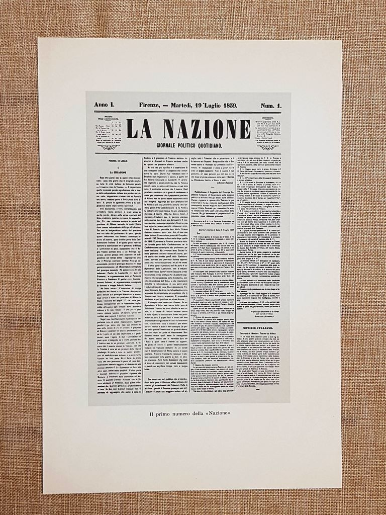 Riproduzione prima pagina primo numero La Nazione 19 luglio 1859 …