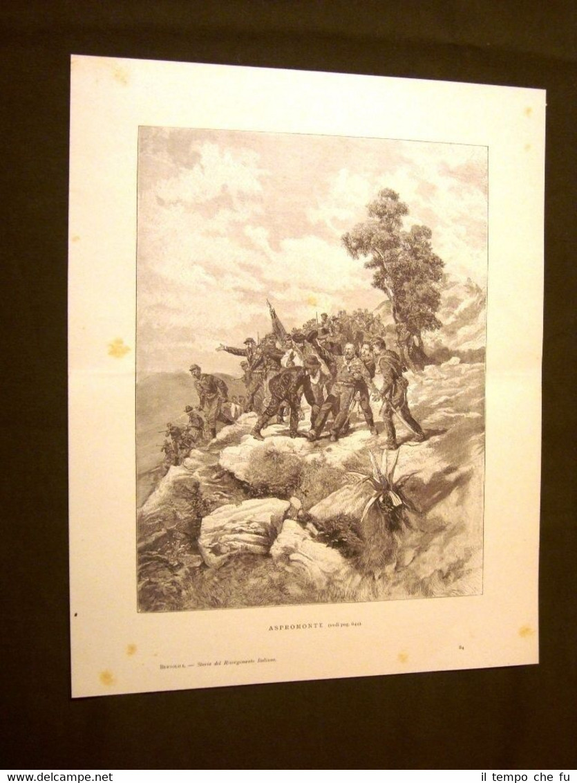 Risorgimento d'Italia Ferimento di Garibaldi in Aspromonte Incisione di Matania