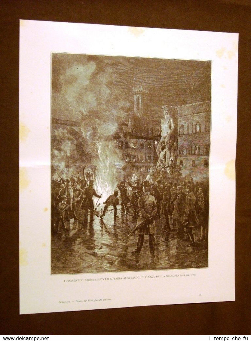 Risorgimento d'Italia Firenze Piazza della Signoria Austria Incisione di Matania