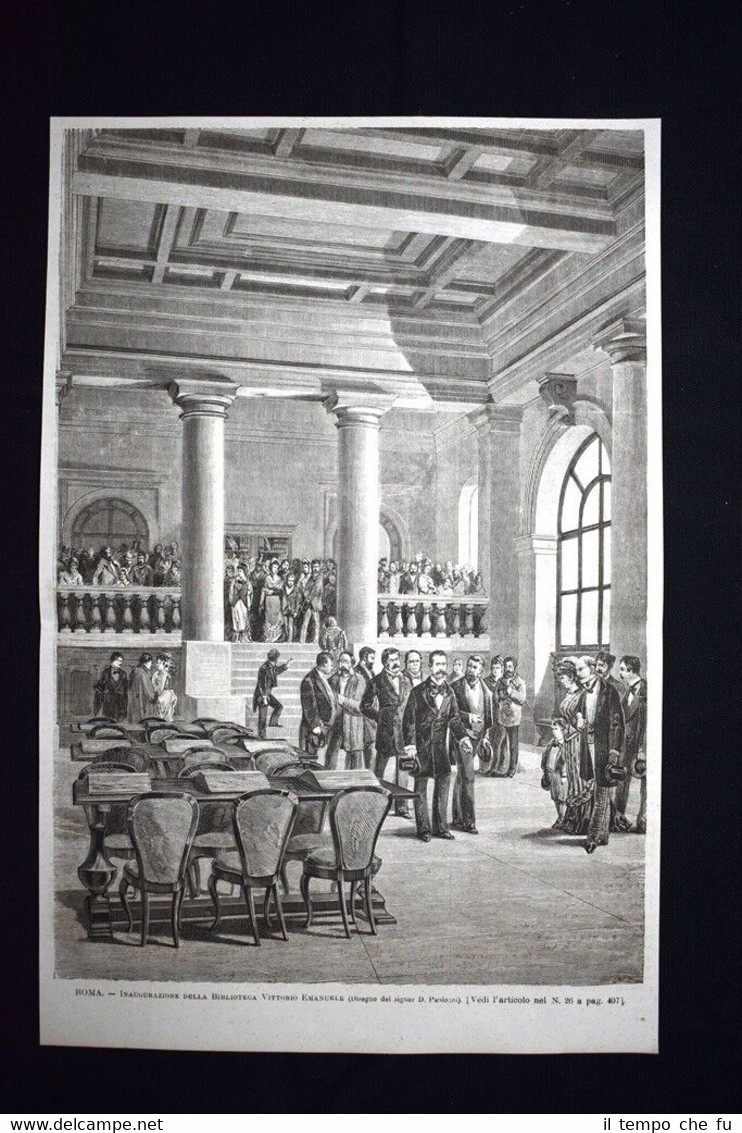 Roma - Inaugurazione della Biblioteca Vittorio Emanuele Incisione del 1876