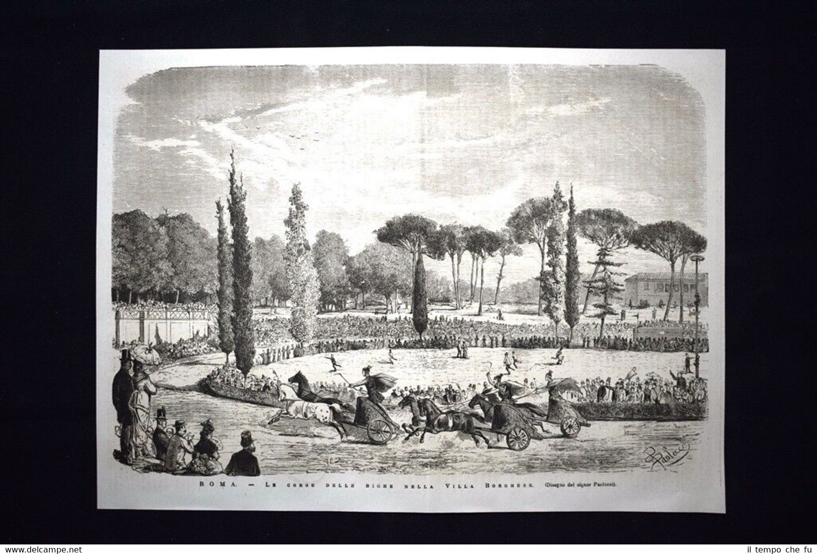 Roma - Le corse delle bighe nella Villa Borghese Incisione …