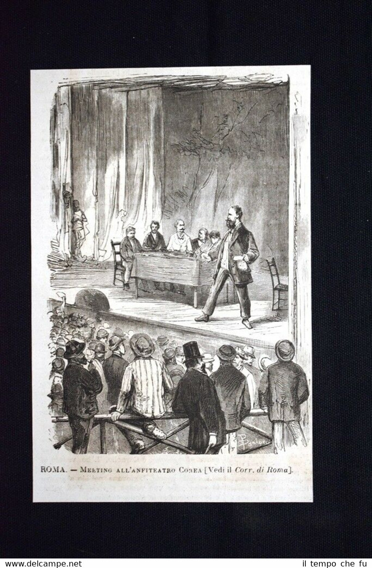 Roma - Meeting all'anfiteatro Corea Incisione del 1876