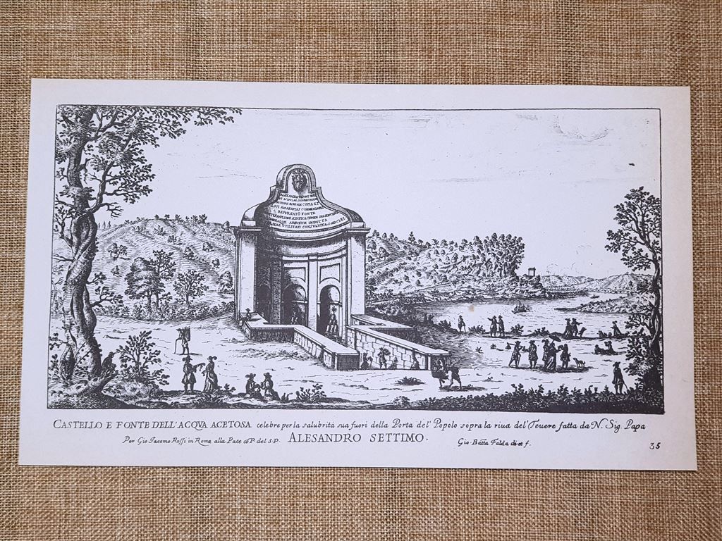 Roma Castello e Fonte dell'Acqua acetosa Incisione Battista Falda 1665 …