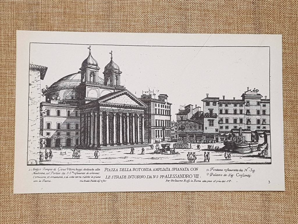 Roma Piazza della Rotonda Incisione G. Battista Falda 1665 Ristampa
