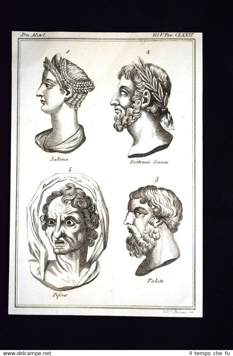Sabinia Severo Tifone Talete Incisione all'acquaforte del 1820 Mitologia Pozzoli