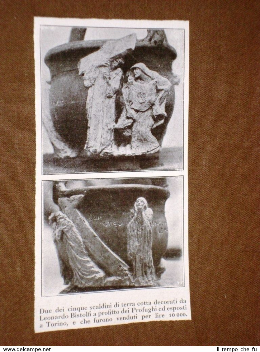 Scaldini in terra cotta decorati da Leonardo Bistolfi nel 1918