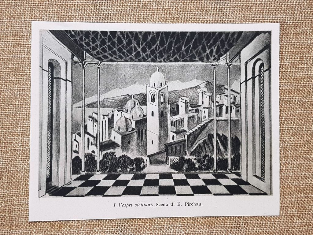 Scenografia E.Pirchau per I Vespri Siciliani di Verdi XIX secolo …