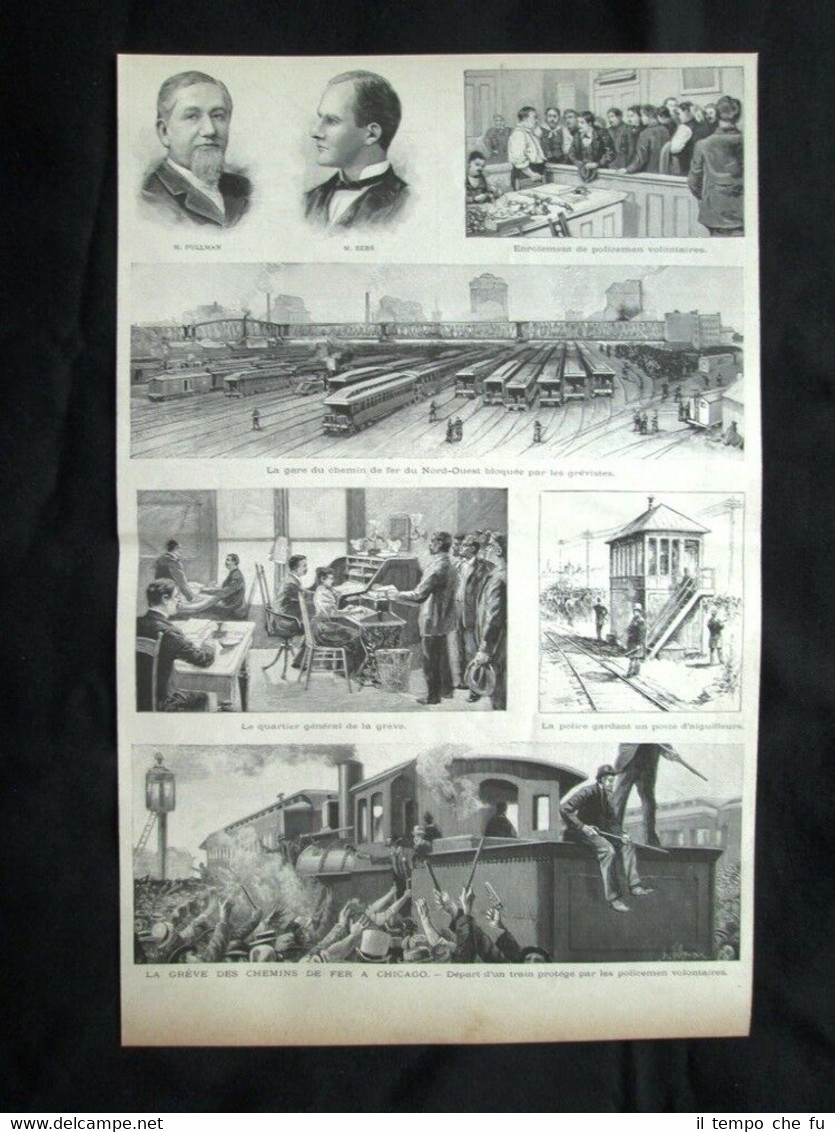 Sciopero ferrovia a Chicago: George Pullman - Eugene Debs Incisione …