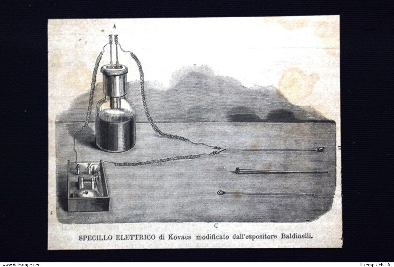 Specillo elettrico di Kovacs, espositore Baldinelli Incisione del 1871
