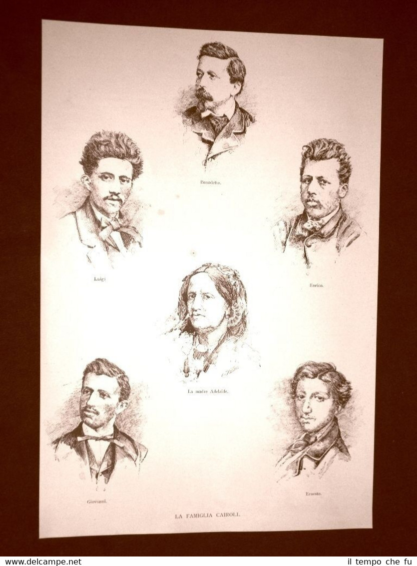 Stampa 1892 La famiglia Cairoli Benedetto Luigi Enrico Adelaide Giovanni …