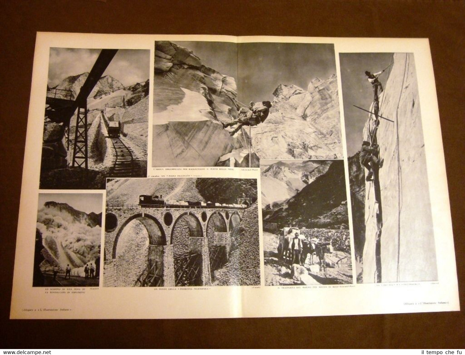 Stampa del 1934 Estrazione marmo Carrara Mine Ponte ferrovia Tecchia …