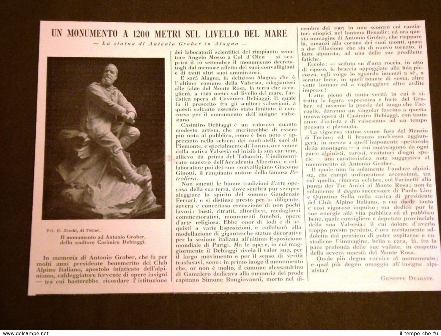 Statua di Antonio Grober in Alagna nel 1911 1.200 mt …