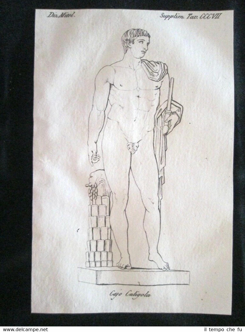 Statua di Caligola Incisione all'acquaforte del 1820 Mitologia Pozzoli