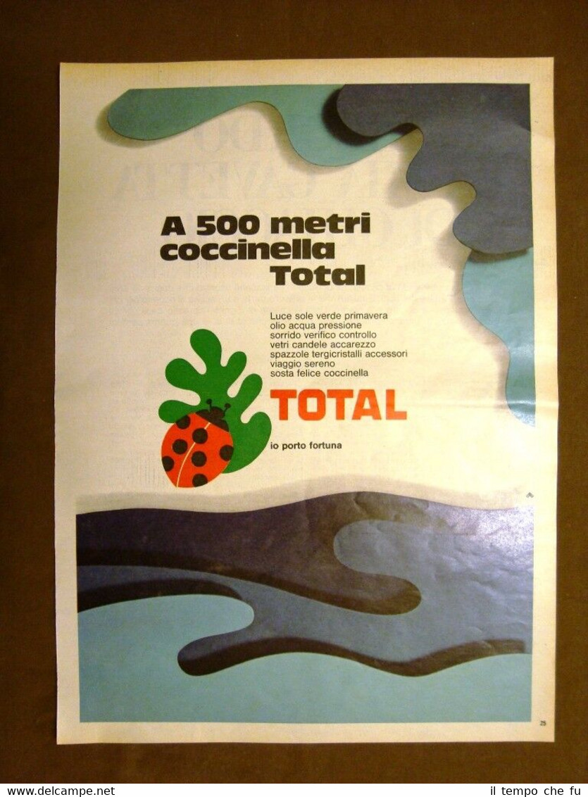 Stazione di servizio Coccinella Total Pubblicità vintage anni '70