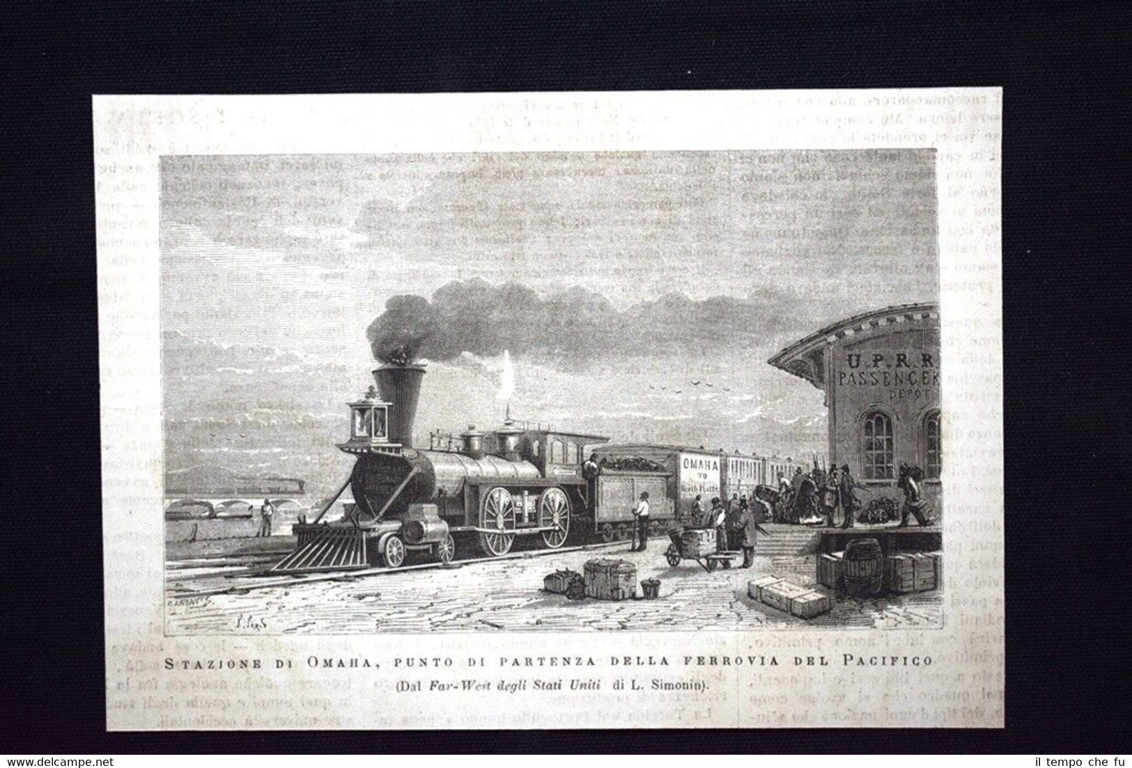 Stazione Omaha, punto di partenza della ferrovia del Pacifico Incisione …