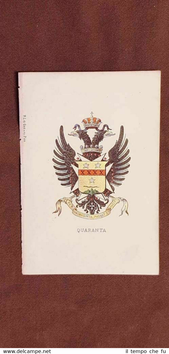 Stemma Quaranta Famiglia nobile Cromolitografia del 1880 Annuario nobiltà