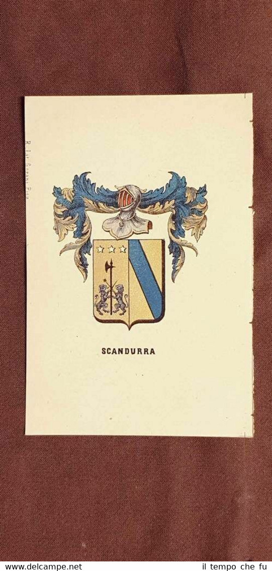 Stemma Scandurra Famiglia nobile Cromolitografia del 1880 Annuario della nobiltà