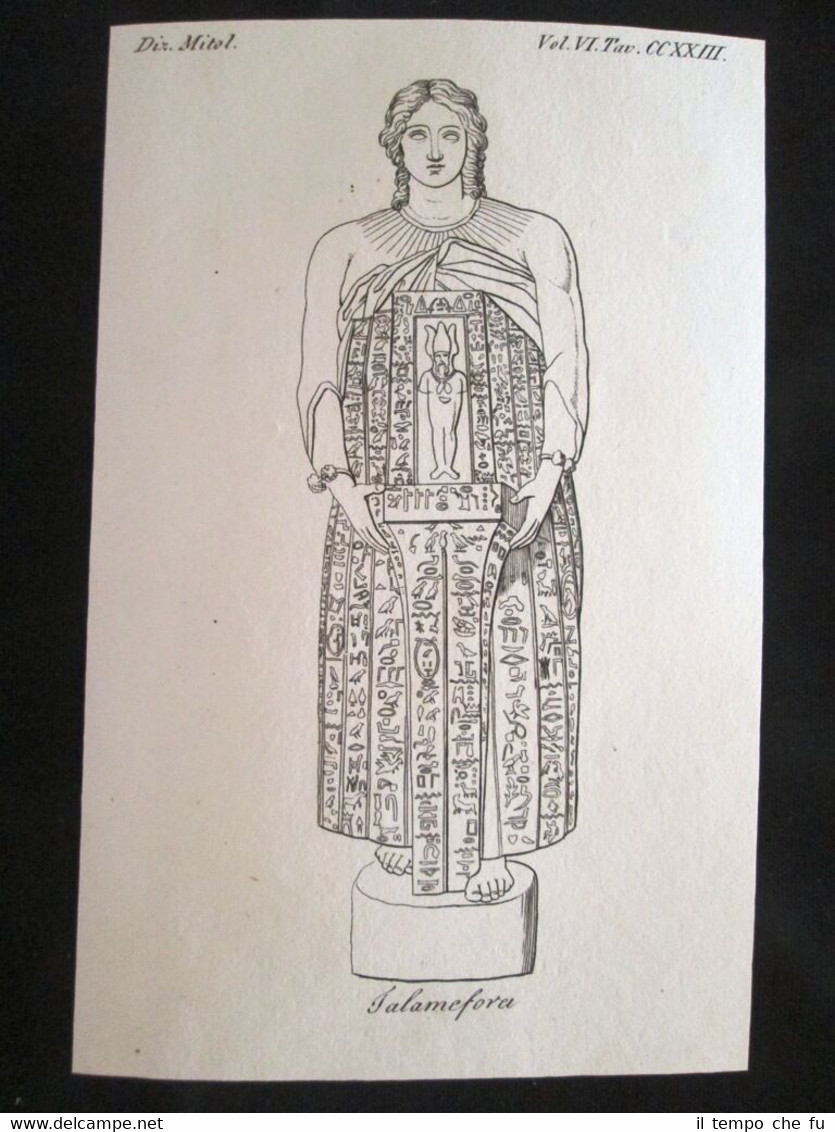 Talamofore, Egitto Incisione all'acquaforte del 1820 Mitologia Pozzoli