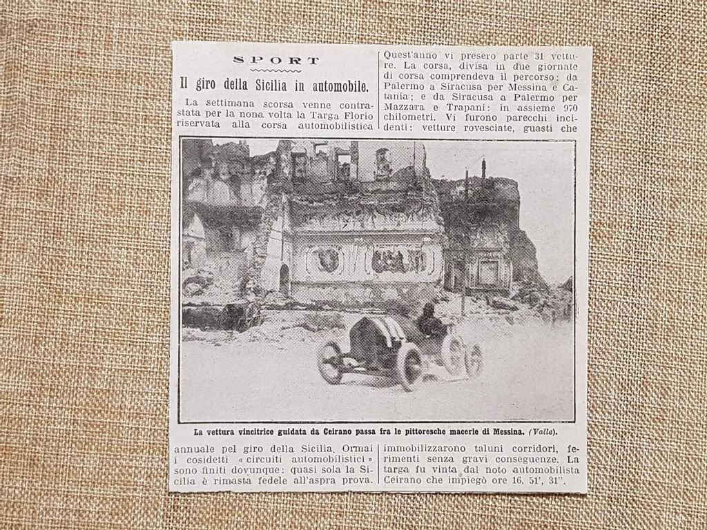 Targa Florio o Giro della Sicilia nel 1914 Tra macerie …