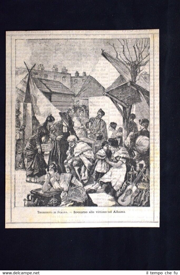 Terremoto di Spagna - Soccorso alle vittime ad Alhama Incisione …