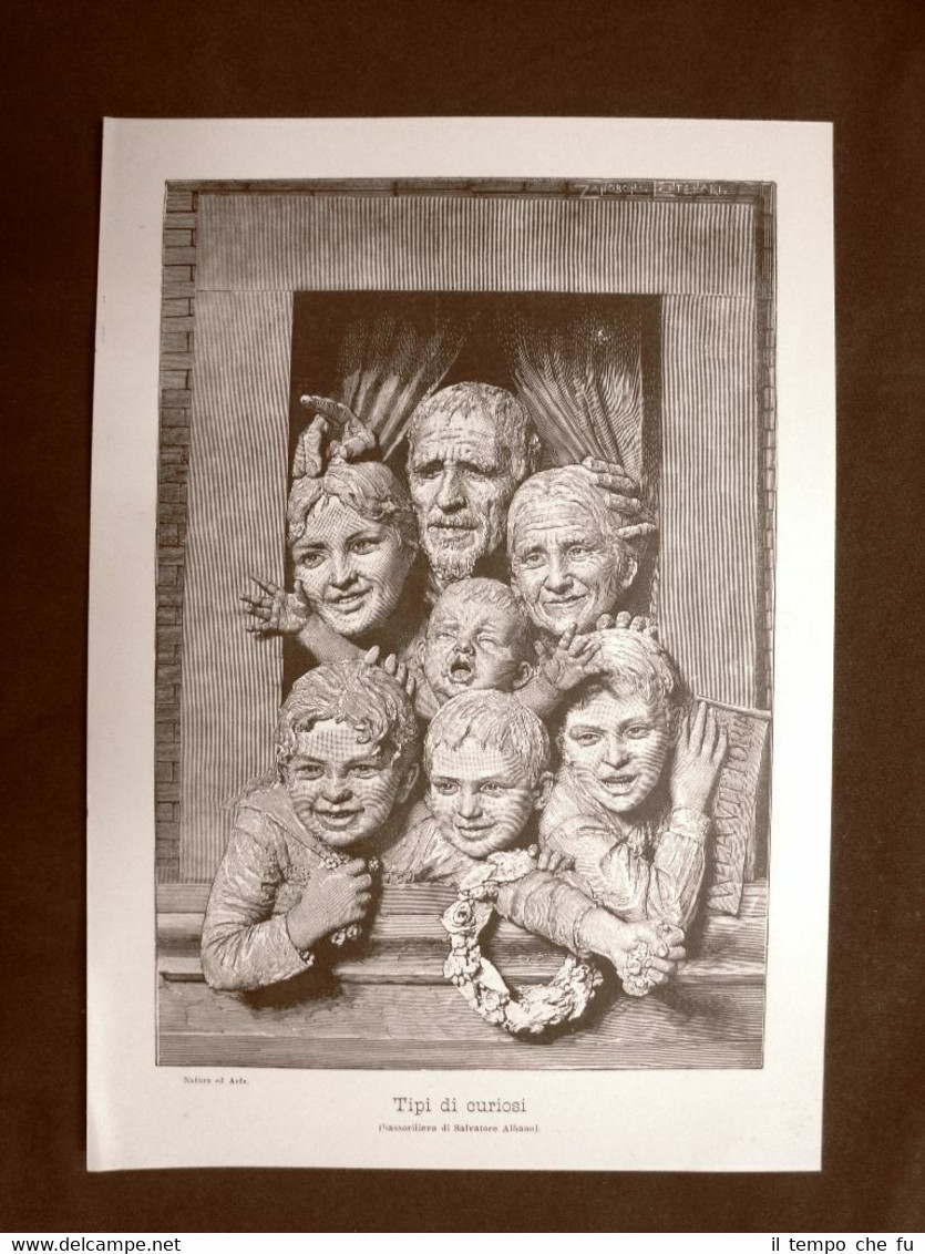 Tipi di curiosi Bassorilievo di Salvatore Albano Stampa del 1891