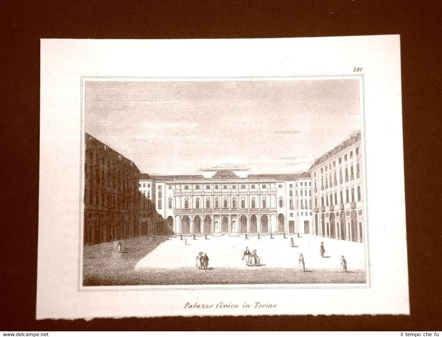 Torino Palazzo Civico Incisione su rame all'acquaforte del 1835 Audot
