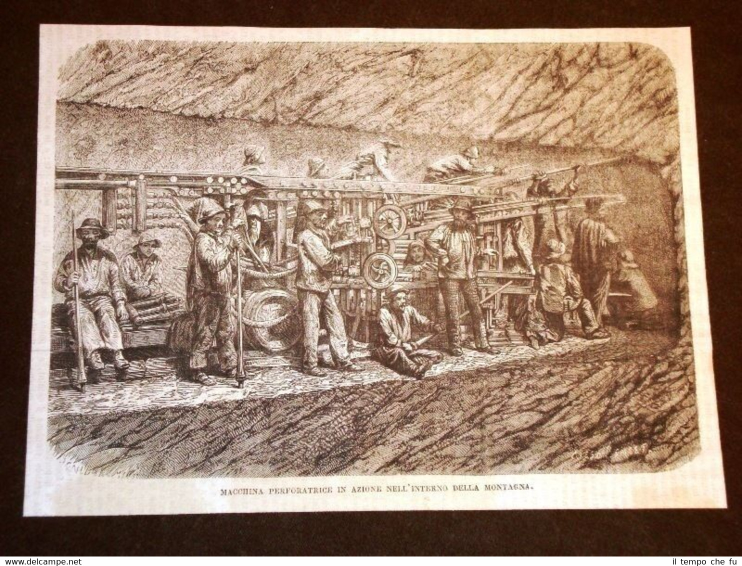 Traforo del Moncenisio nel 1869 Macchina perforatrice dentro la montagna