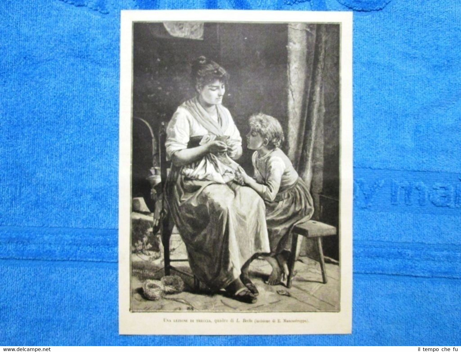 Una lezione di treccia, quadro di L. Bechi