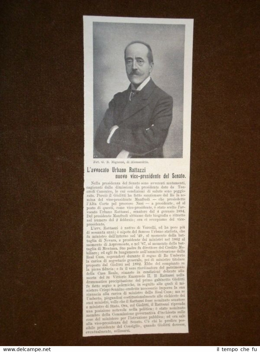 Urbano Rattazzi d'Alessandria nel 1908 Vice Presidente del Senato